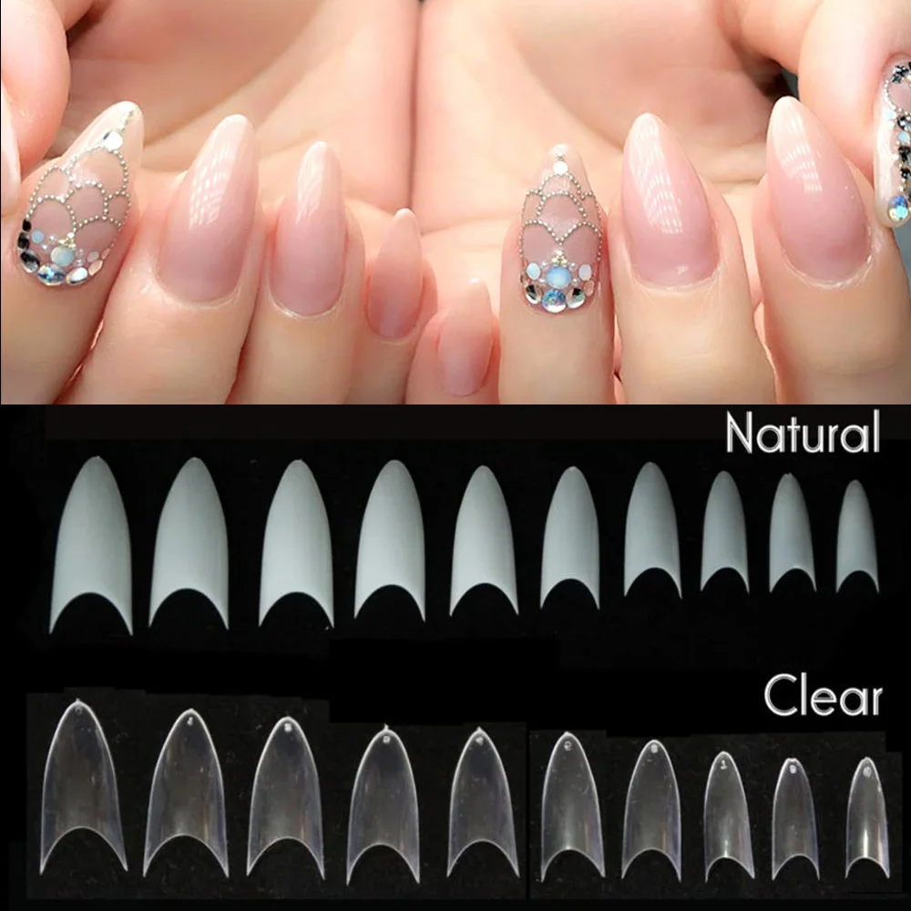 Top Trends: 500pcs Nail Pointy French Tips Stiletto Half Cover Stiletto False Fake Nails Tips Half Cover Straight Nail Tips No C Curve Tips Shoppable Styles