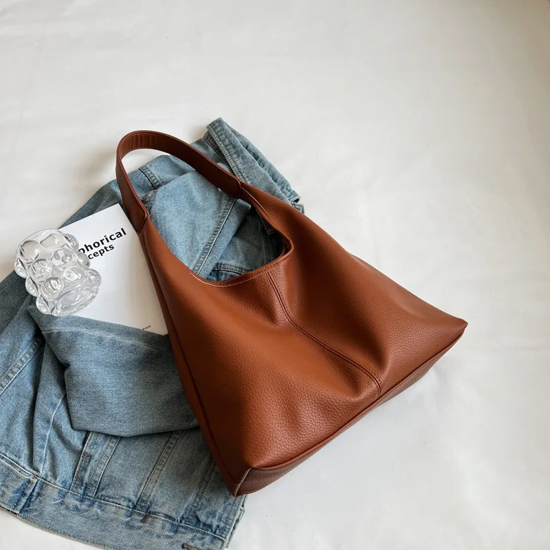 Top Trends: Fashionable Textured Women Composite Bag Spring Autumn New Solid Color Simple Large Capacity Female Single Shoulder Underarm Bag Shoppable Styles