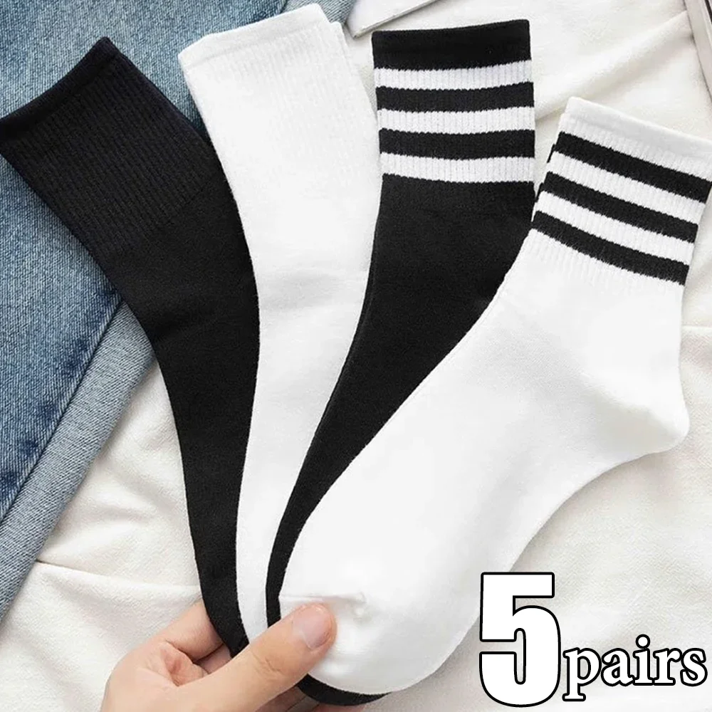 Top Trends: 1 / 5pairs Cotton Socks Women Thick Warm Solid Color Autumn Winter Soft Middle Tube Socks Female Plus Velvet Japanese Sleep Sock Shoppable Styles