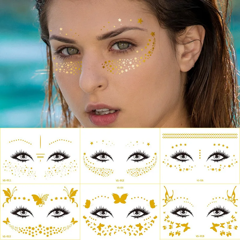 Top Trends: Tattoo Sticker On The Face Hot Stamping Foil Temporary Tattoo Woman Waterproof Bright Stickers On Face Festivals Accessorie Shoppable Styles