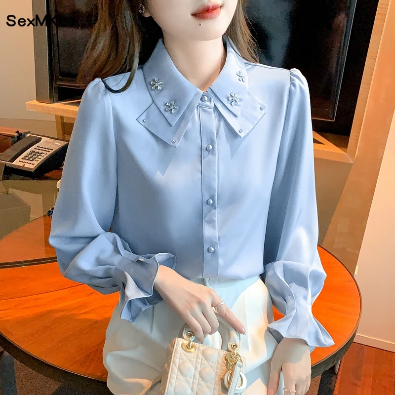 Top Trends: Elegant Long Sleeve Chiffon Shirts Women 2023 Autumn Winter Fashion White Blusa Feminina Korean Style Office Ladies Tops Blouses Shoppable Styles