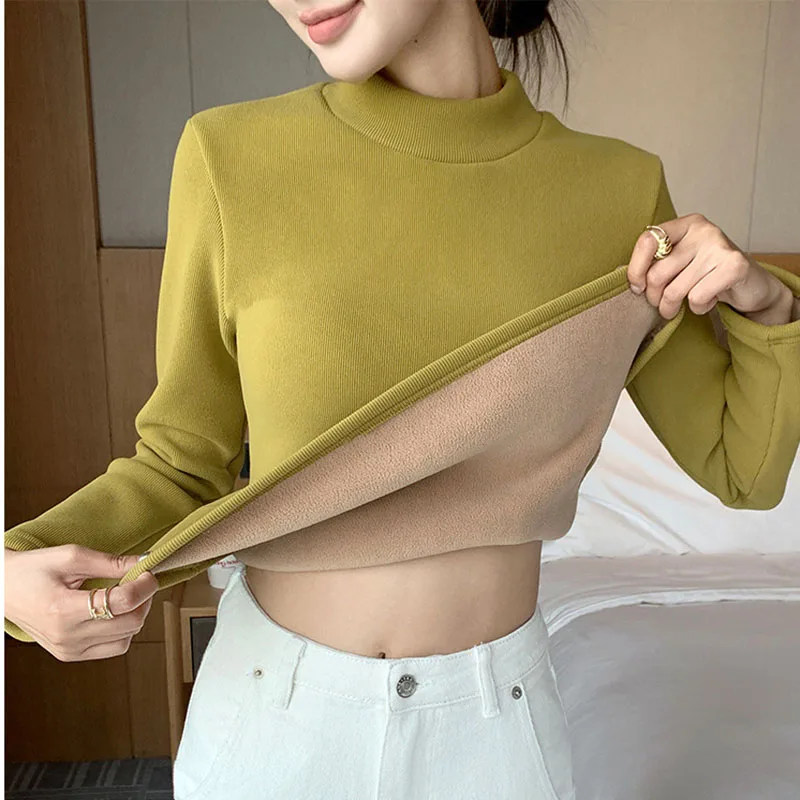 Top Trends: Women Cashmere Sweater 2023 Winter Thicken Warm O-neck Thermal Jumper Casual Pullovers Solid Fleece Tops Basic Bottoming Shirts Shoppable Styles - Image 4