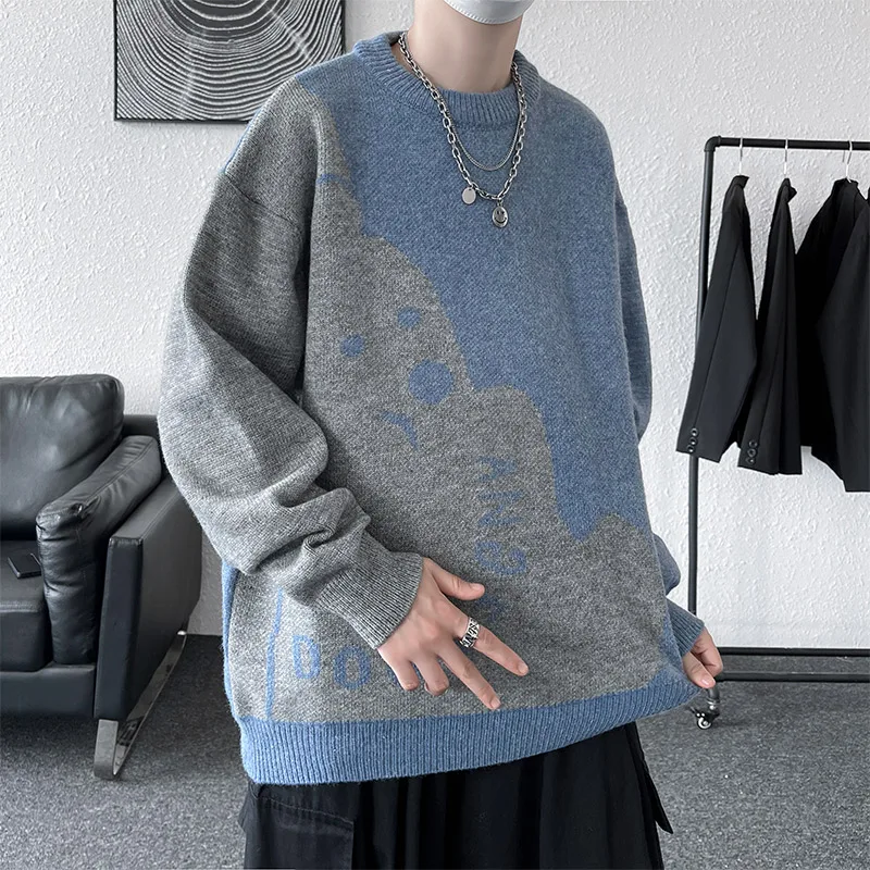 Top Trends: Round Necked Knitted Sweater For Men Loose And Versatile For Autumn And Winter Jacquard Fashion Loose Long Sleeved Casual Tops Shoppable Styles