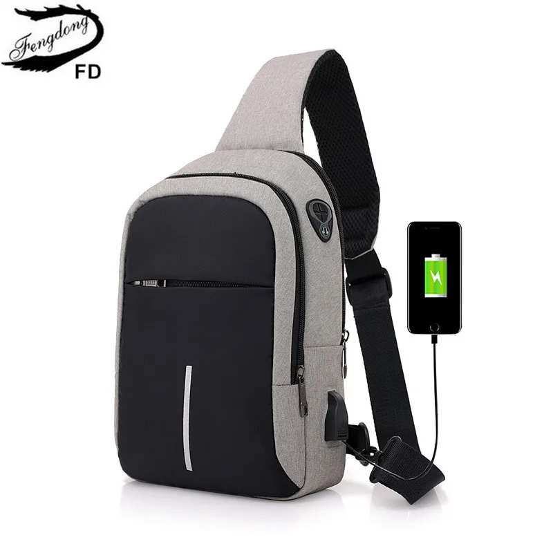 Top Trends: Fengdong Small Usb Charge Shoulder Bag Men Messenger Bags Male Waterproof Sling Chest Bag Boy Travel Bagpack Men Cross Body Bags Shoppable Styles