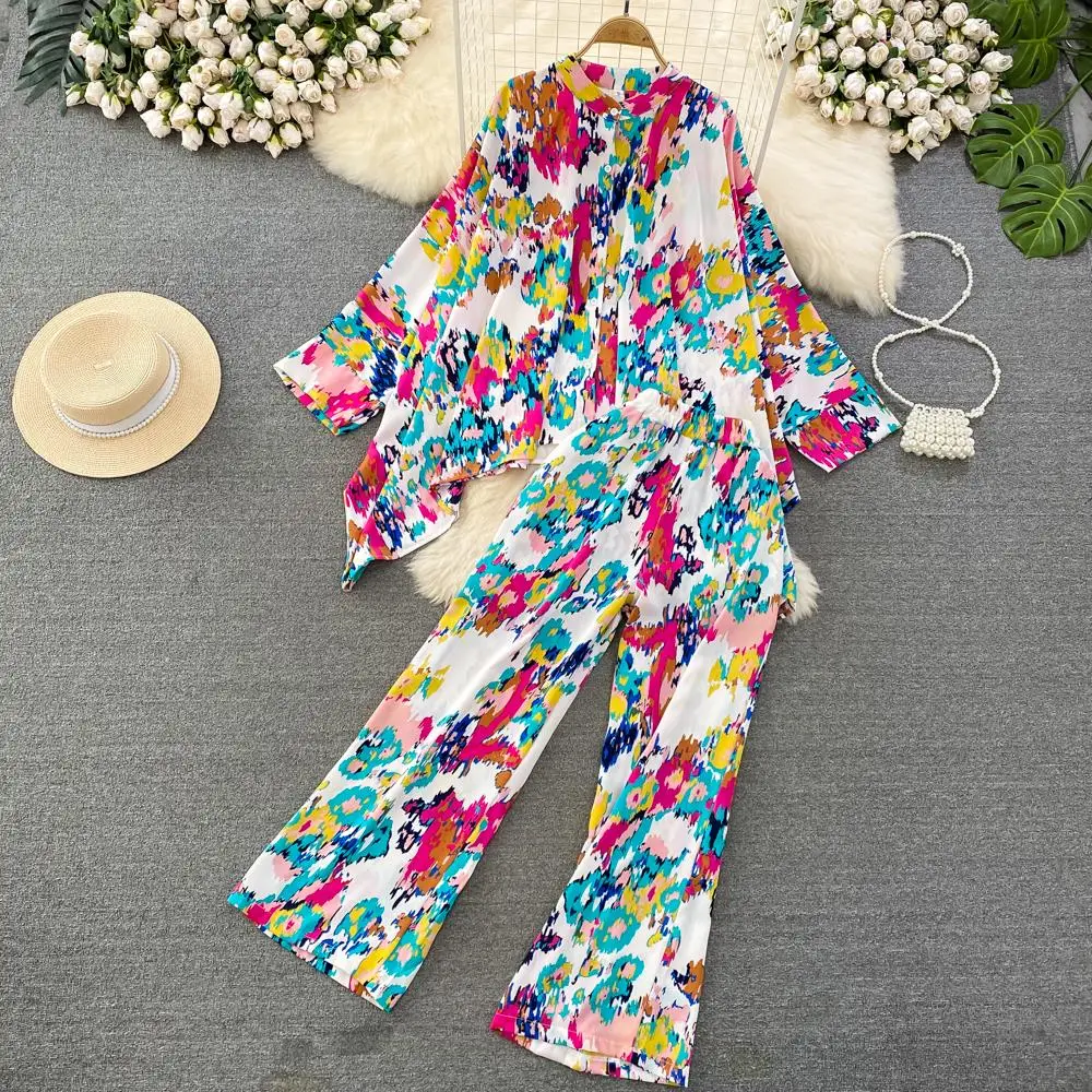 Top Trends: Fashion New Women Casual Loose Floral Trousers Suit Boho Elegant Maxi Shirts Blouses Wide-Leg Pantsuit Female Party Two Pieces Shoppable Styles - Image 5