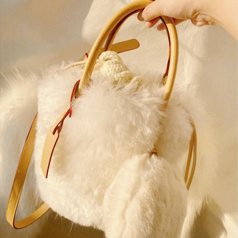 Top Trends: Women's Luxury Plush Bucket Bag High Quality Wool-fur Bucket Handbag New Knitted Fluffy Drawstring Closed Satchel Shoppable Styles