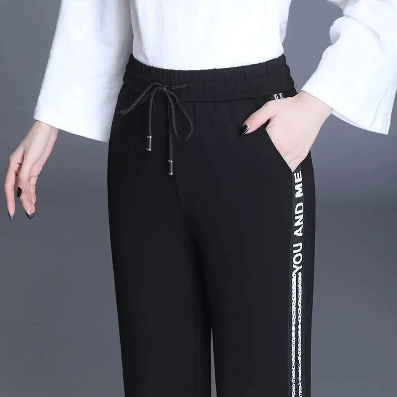 Top Trends: Fashion Women Solid Pencil Sweat Pants Spring Autumn Korean New Lace-up High Waist Elastic Pocket Slim Casual Straight Trousers Shoppable Styles