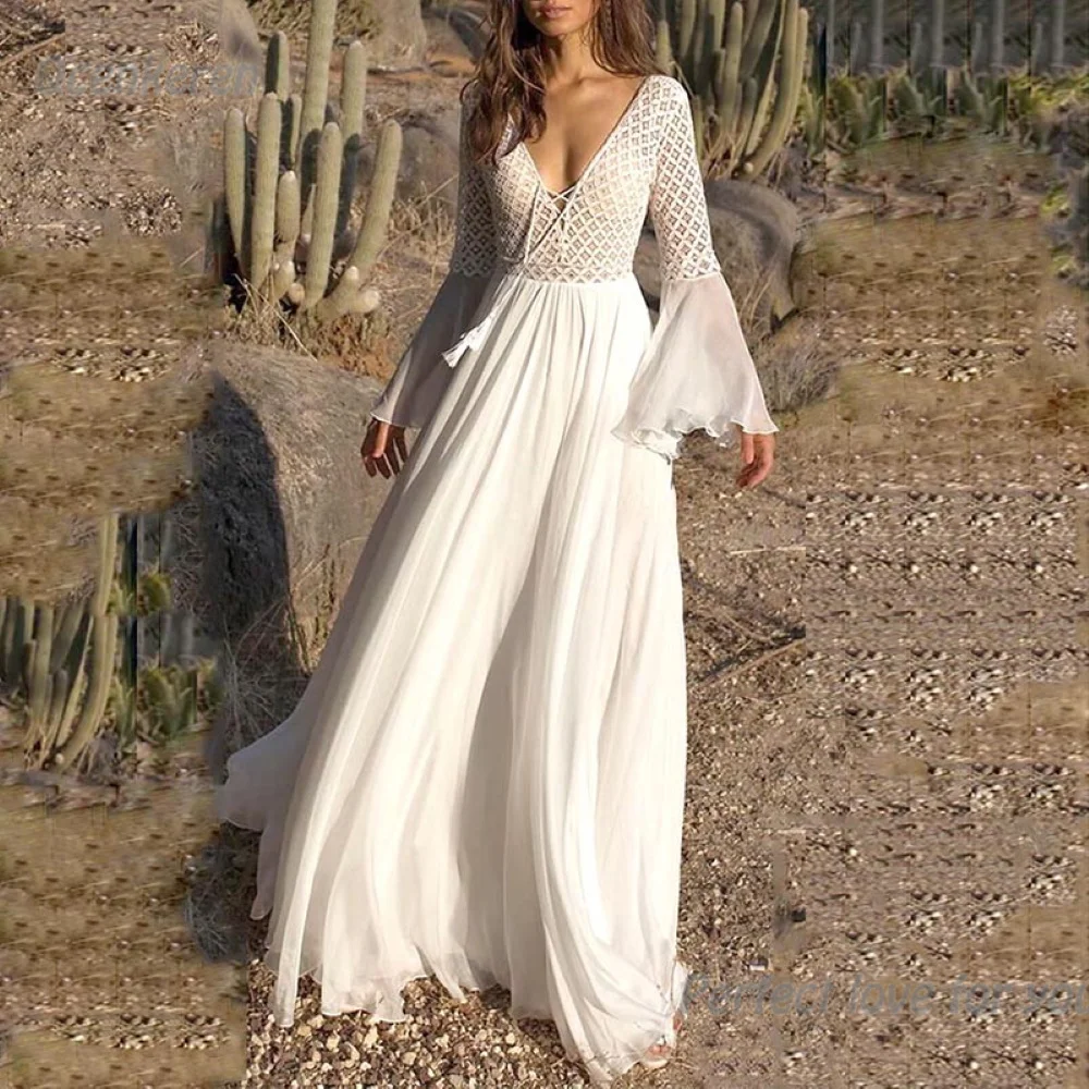 Top Trends: Qcenkeren Wedding Dresses V-Neck Full Sleeve Women A-Line Bridal Gowns Brazil Boho Elegant Net Lace Vestido De Noiva 2024 Shoppable Styles