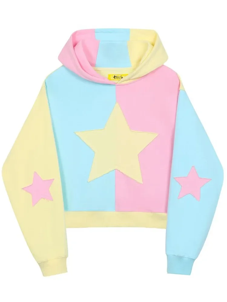 Top Trends: Deeptown Harajuku Kawaii Star Print Hoodies Women Vintage Kpop Patchwork Sweatshirts Grunge Oversized Casual Tops Y2K Streetwear Shoppable Styles