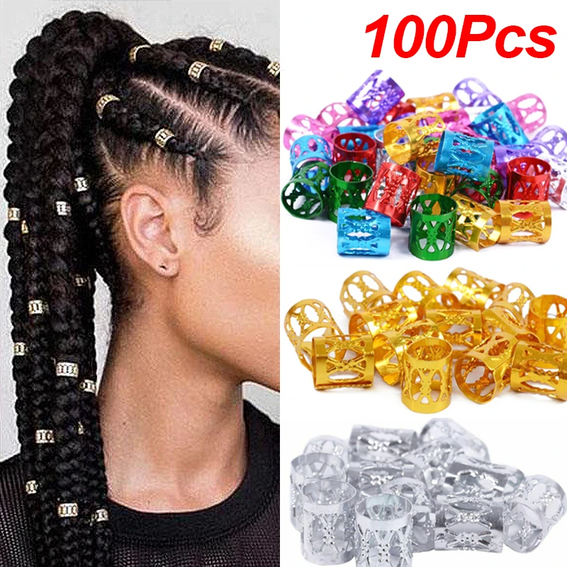 Top Trends: 100pcs Gold And Silver Dreadlock Hair Rings Adjustable Cuff Clip Hair Braids Dirty Braids Beads Hairpin Jewelry Hair Accessories Shoppable Styles