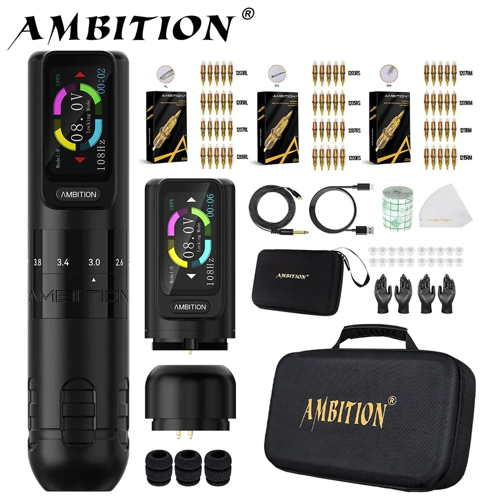 Top Trends: Ambition Seher Wireless Tattoo Machine Pen Kit 2.2-4.2mm Adjustable Stroke 2400mAh Capacity Battery Strong Coreless Motor Supply Shoppable Styles