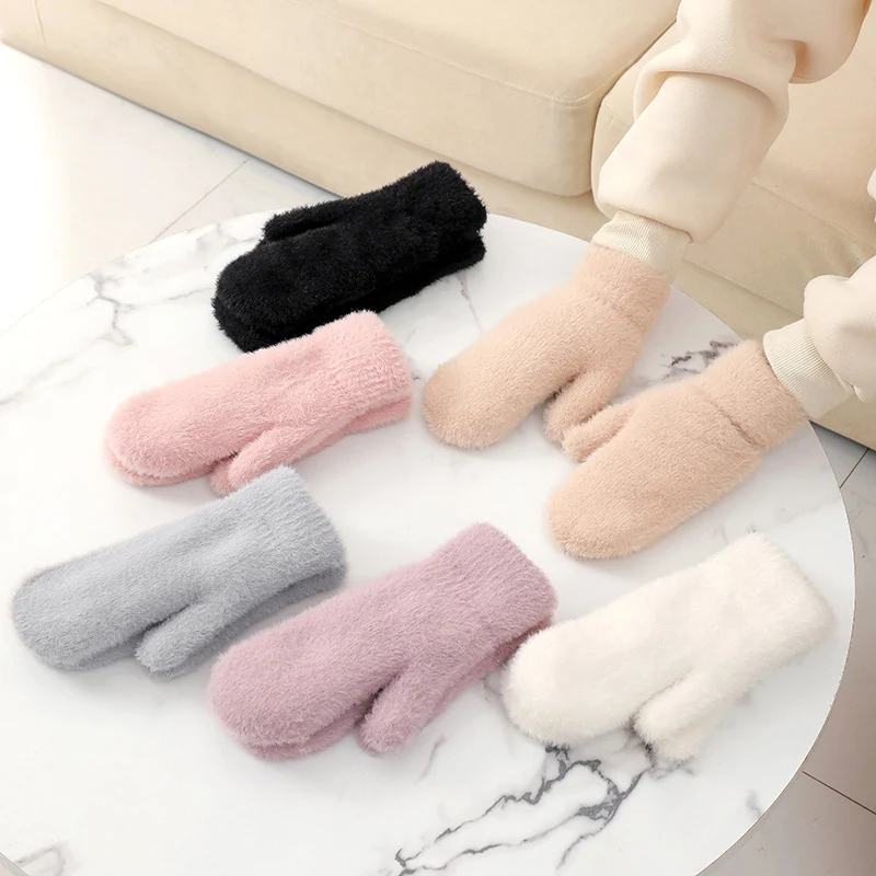 Top Trends: Winter Women Keep Warm Plush Gloves Sweet Elasticity Soft Thicken Full Fingers Mittens Imitation Rabbit Fur Girls Fashion Gloves Shoppable Styles