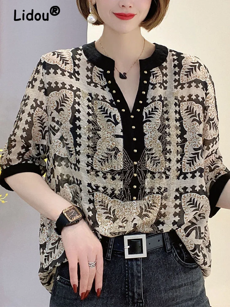 Top Trends: Elegant Fashion Rivet Casual Printing Diamonds Diamonds Pullovers 2022 New Summer Short Sleeve Loose Temperament Shirt T-Shirt Shoppable Styles