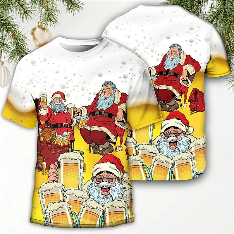 Top Trends: Christmas Men's T Shirt Casual Short Sleeve Top Santa Claus Print O-Neck Tops Fashion Street Oversized Clothing Men T-Shirts Shoppable Styles