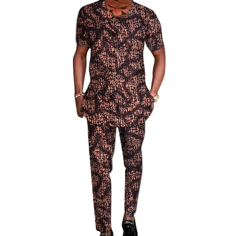 Top Trends: Nigerian Fashion Men's Short Sleeve Tops+ Trousers African Wax Colorful Print Male Pant Suits Wedding Party Garment Shoppable Styles