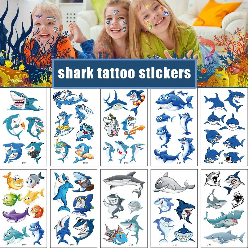 Top Trends: 10 Pack Fake Tattoo Stickers Cartoon Temporary Tattoos Kids Arm Tattoos For Kids Shark Ocean Fun Party Tattoo Stickers Shoppable Styles