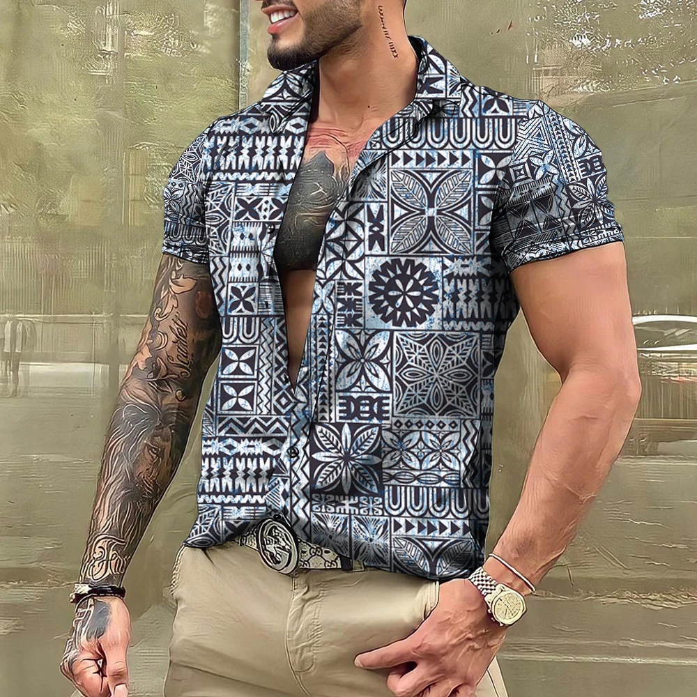 Top Trends: Men's Shirt Hawaiian 3D Stripe Printing Short Sleeve Blouse Beach Holiday Tees Tops Oversized Men's Clothing Camisas Y Blusas Shoppable Styles