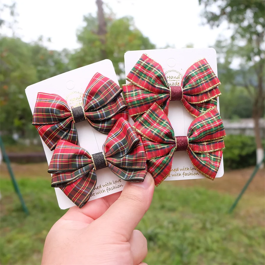 Top Trends: Christmas Plaid Hair Bow Clip For Girls Baby Kids Barrette Children Hair Accessories Butterfly Hairpin Fashion Headwear Top Clip Shoppable Styles