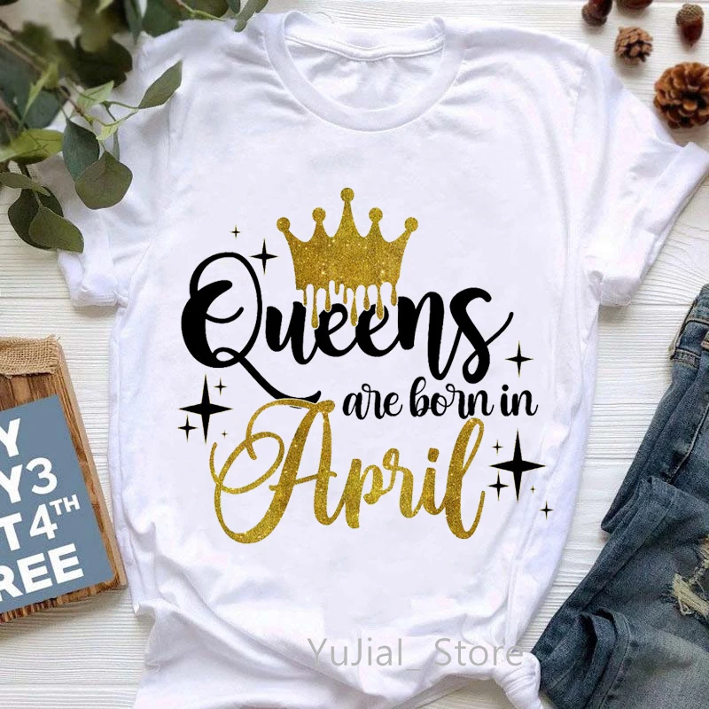 Top Trends: Golden Crown Queen Are Born In January To December Graphic Print T-Shirt Women'S Clothing Tshirt Femme Birthday Gift Tops Shoppable Styles