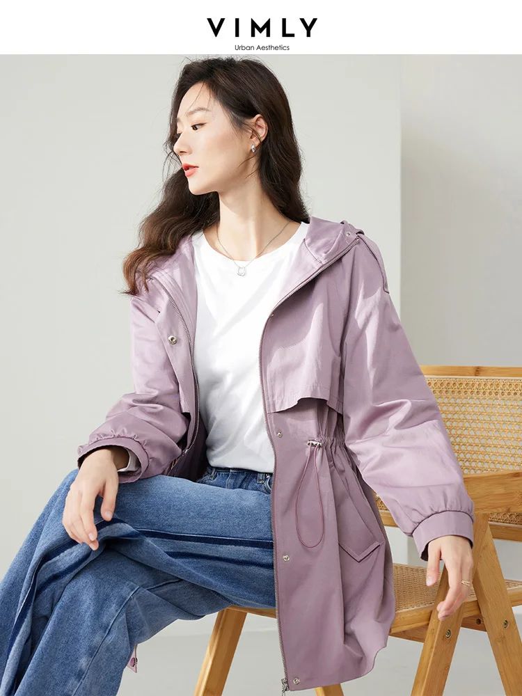 Top Trends: VIMLY Drawstring Waisted Long Trench Coat For Women 2023 Autumn New Cotton Blend Hooded Zipper Casual Jacket Coat Outwear M2817 Shoppable Styles