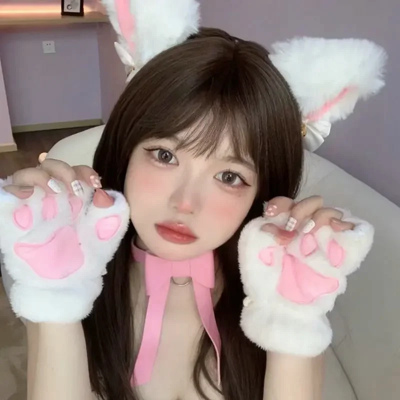 Top Trends: Cat Ear Gloves Set Claw Gloves Girls Anime Cosplay Costume Plush Cat Fur Ear Hairband Gloves Night Party Club Anime Props Shoppable Styles