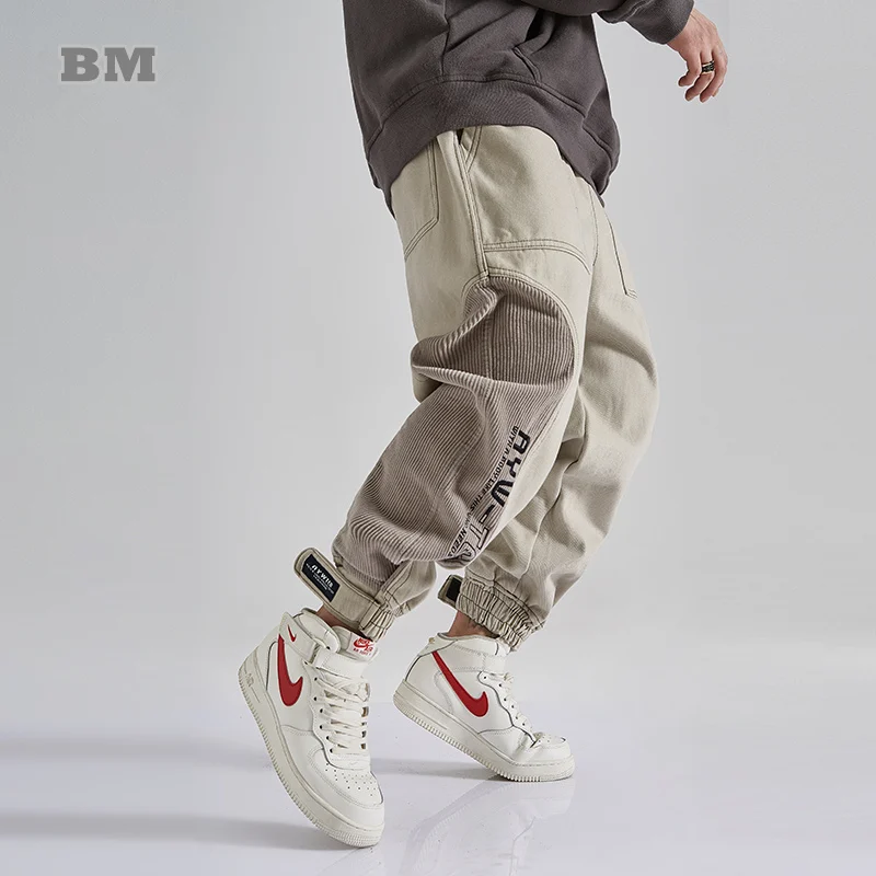 Top Trends: Corduroy Patchwork Casual Pants Hip Hop Cargo Trousers Men Clothing Streetwear Korean Joggers Harajuku Fashion Sweatpants Male Shoppable Styles