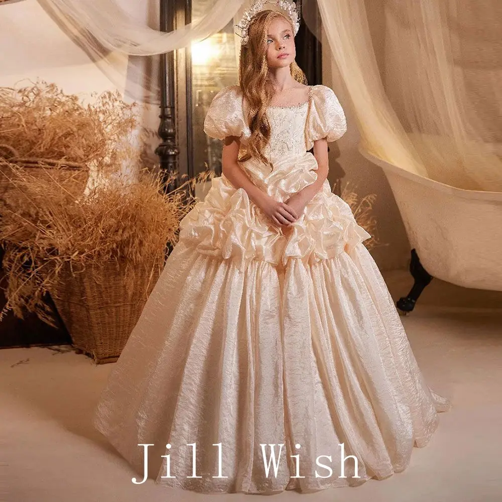 Top Trends: Jill Wish Champagne Flower Girl Dresses Sequined Puff Sleeves Princess Ball Gown For Kids Wedding Birthday Party Pageant J073 Shoppable Styles