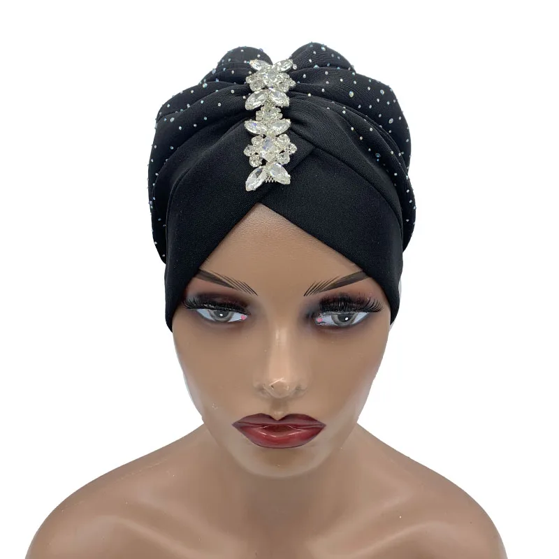 Top Trends: 2023 Pleated Turban Cap With Shinny Rhinestone Women Fashion Head Wrap African Auto Gele Headtie Muslim Headscarf Bonnet Shoppable Styles - Image 5