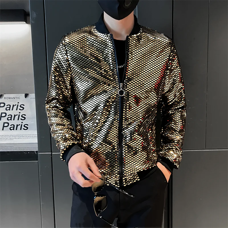 Top Trends: Y2K Men's Streetwear Night Club Stage Thin Motorcycle Jackets Trendyol Men Hip Hop Sequined Bombers Jacket Coat Fashion Clothing Shoppable Styles