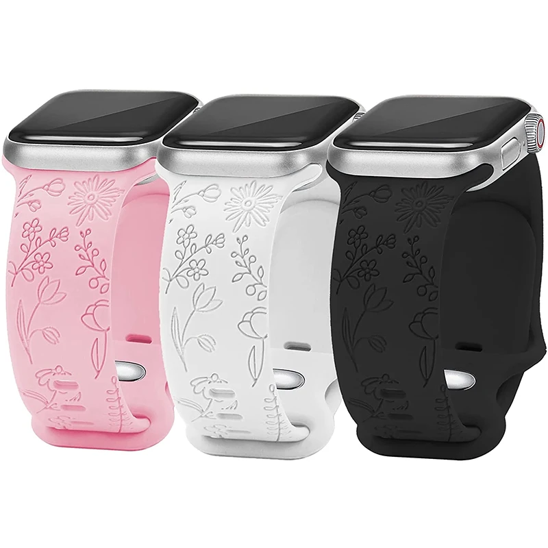 Top Trends: Flower Engraved Bands For Apple Watch Band 38mm 40mm 41mm, New Fashion Sport Strap Replacement Wristbands For IWatch Series Shoppable Styles