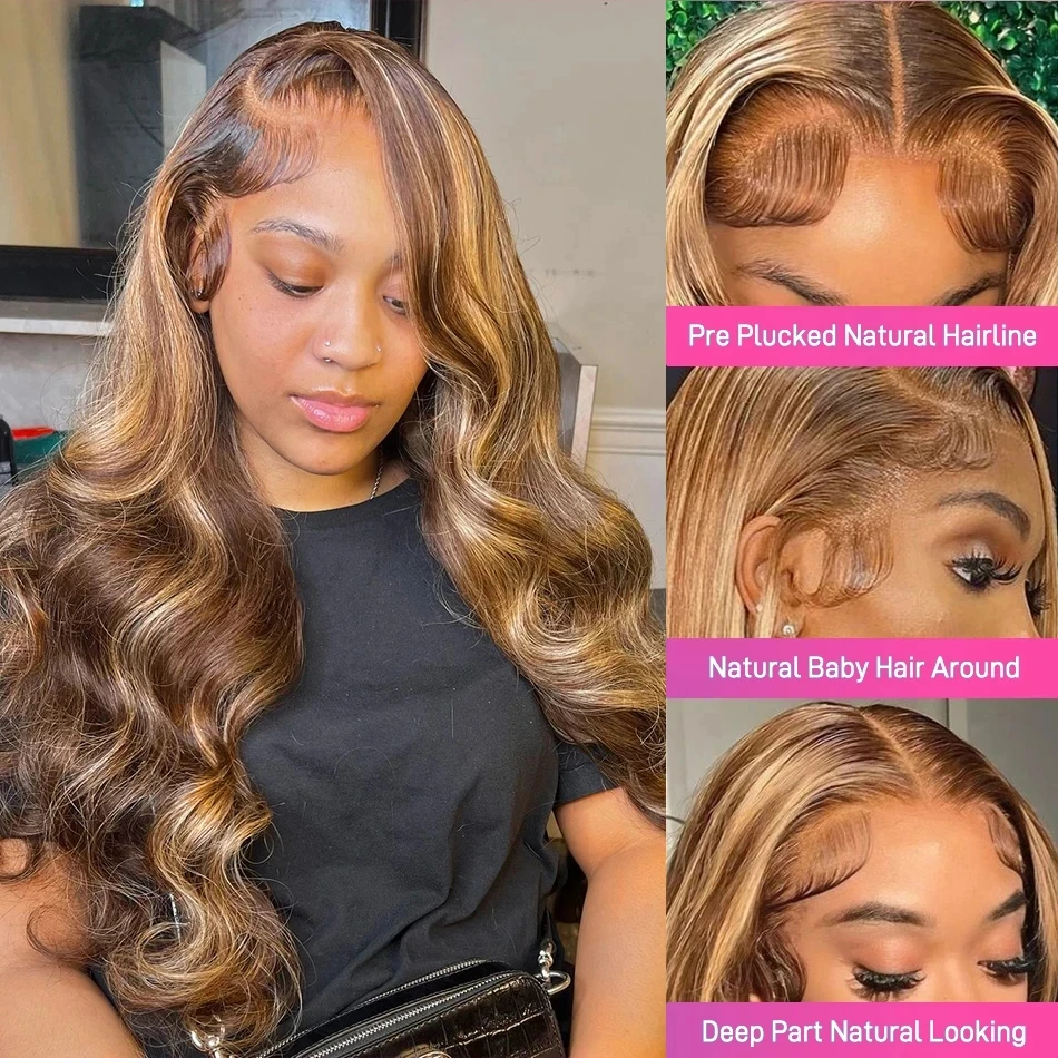 Top Trends: Ombre Blonde Body Wave Lace Front Wig HD Highlight Wig Human Hair Brazilian Glueless Wig 360 Full Lace Frontal Wigs For Women Shoppable Styles - Image 2