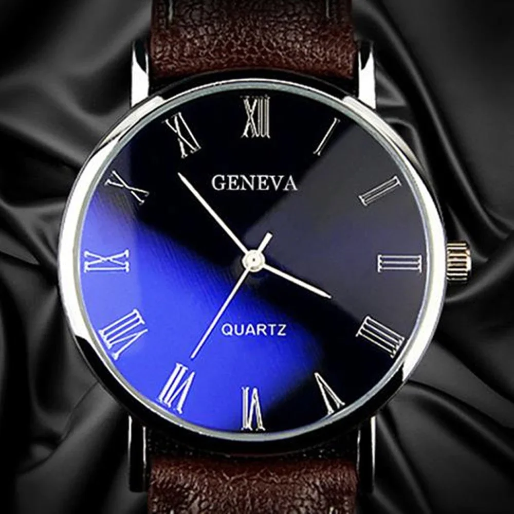 Top Trends: Hot Sale New 2024 Geneva Men Watch Roman Numerals Blu-Ray Faux Leather Band Quartz Analog Business WristWatch Shoppable Styles - Image 2