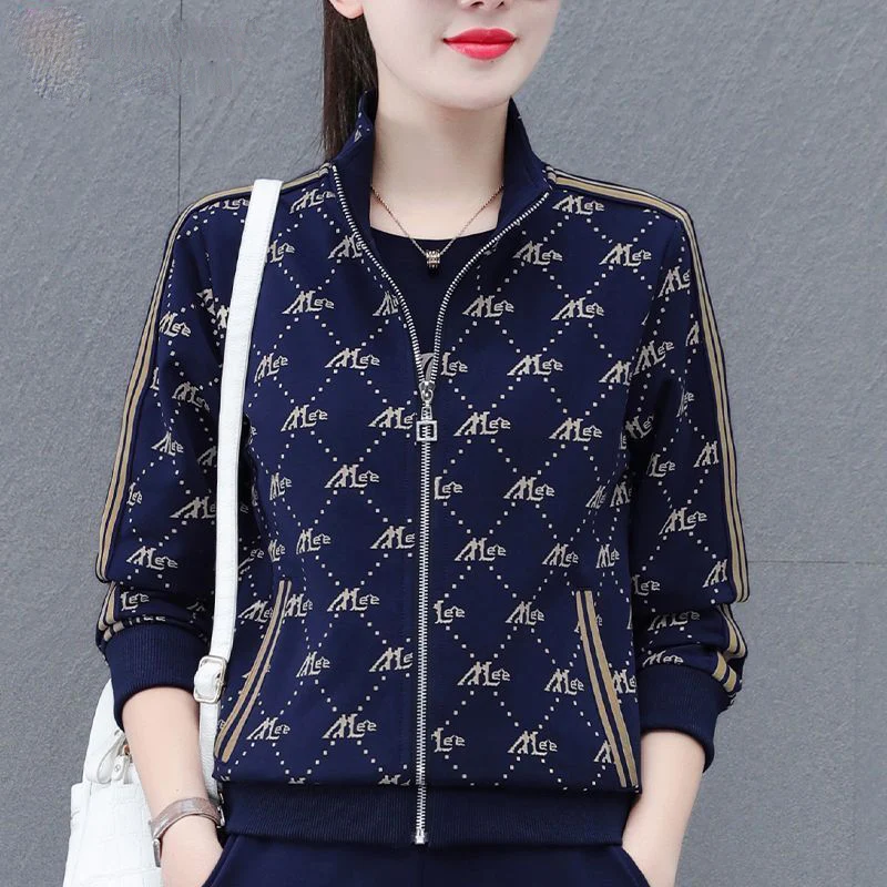 Top Trends: Fashion Stand Collar Zipper Pockets Printed Letter Coats Women's Clothing 2023 Autumn Winter Loose Commuter Tops Casual Jackets Shoppable Styles