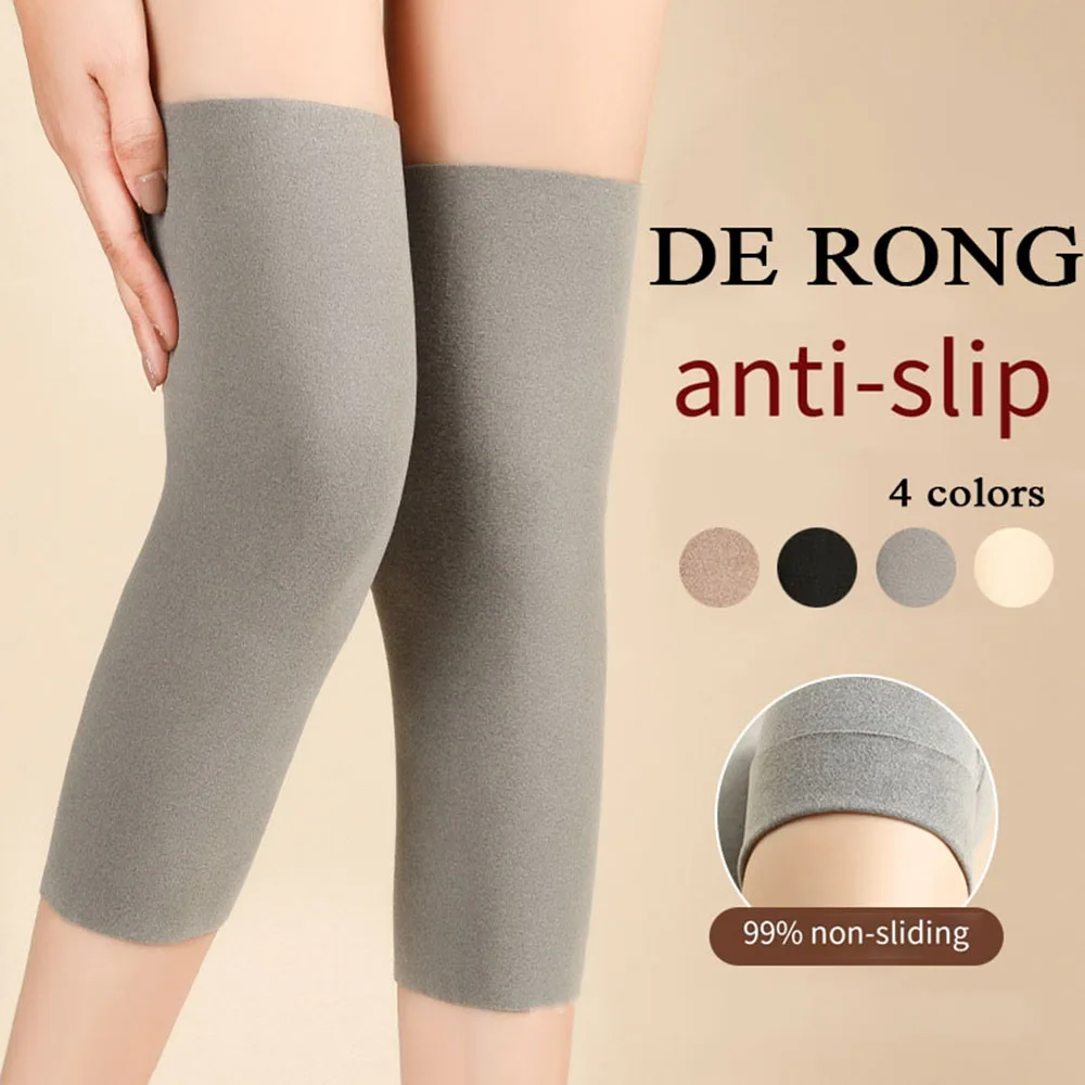 Top Trends: 1 Pair Warm Cashmere Knee Pads Knee Sleeve For Women Men High Elastic Non-slip Windproof Plus Velvet Knee Warmer Leg Sleeves Shoppable Styles