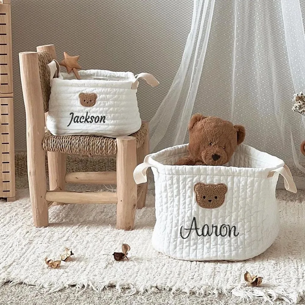 Top Trends: Embroidered Name Cute Bear Storage Basket Baby Toys Storage Basket Personalized Baby Diaper Sorting Basket Baby Shower Gifts Shoppable Styles