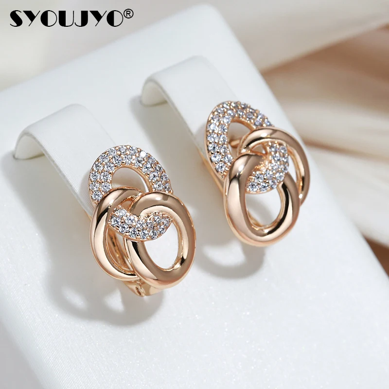 Top Trends: Unique Design Multi-Hoop English Earrings For Women SYOUJYO Natural Zircon Full Paved 585 Rose Gold Color Trendy Jewelry Shoppable Styles