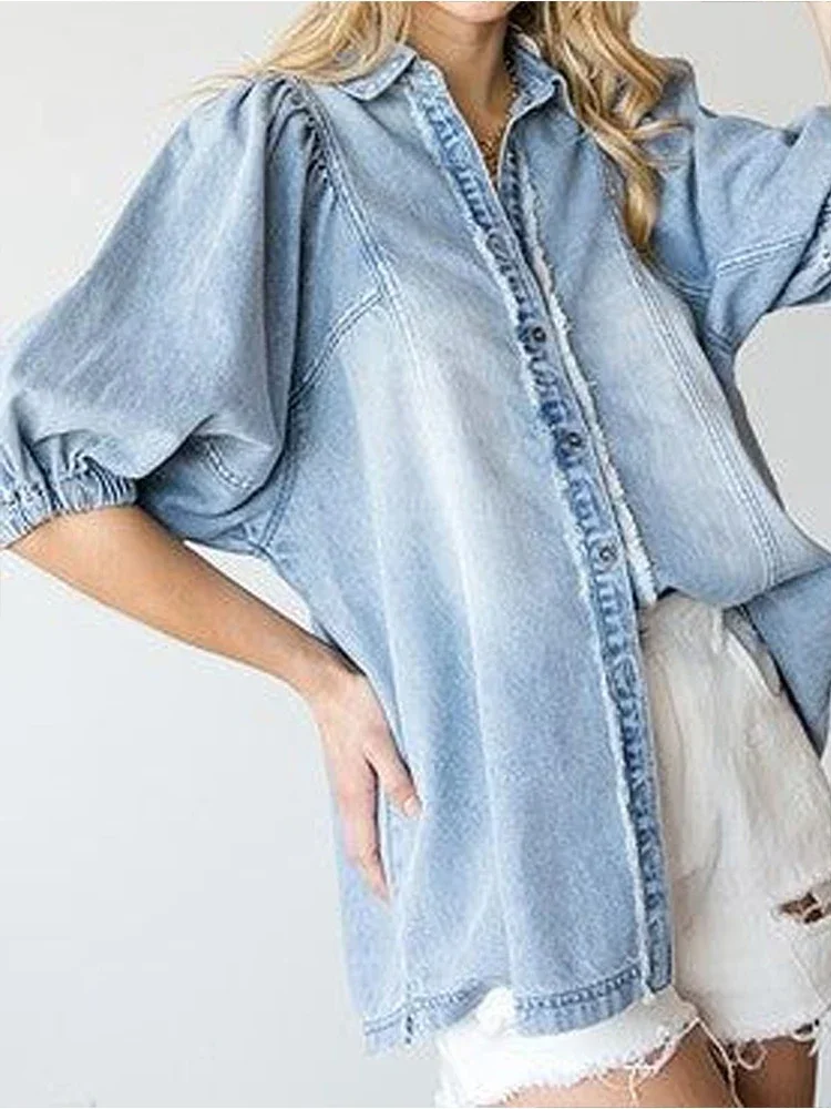 Top Trends: Spring Autumn Denim Shirts And Blouse For Women Casual Patchwork Turndown Collar Long Sleeve Top Jeans Elegant Blouse 2024 Shoppable Styles