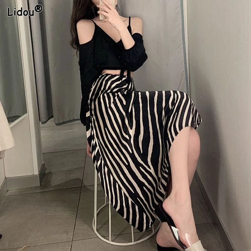 Top Trends: Premium Striped Temperament Summer Fashion Casual Sexy Thin High Waist Mid Calf Skirts Vintage Elegant Women's Clothing 2023 Shoppable Styles