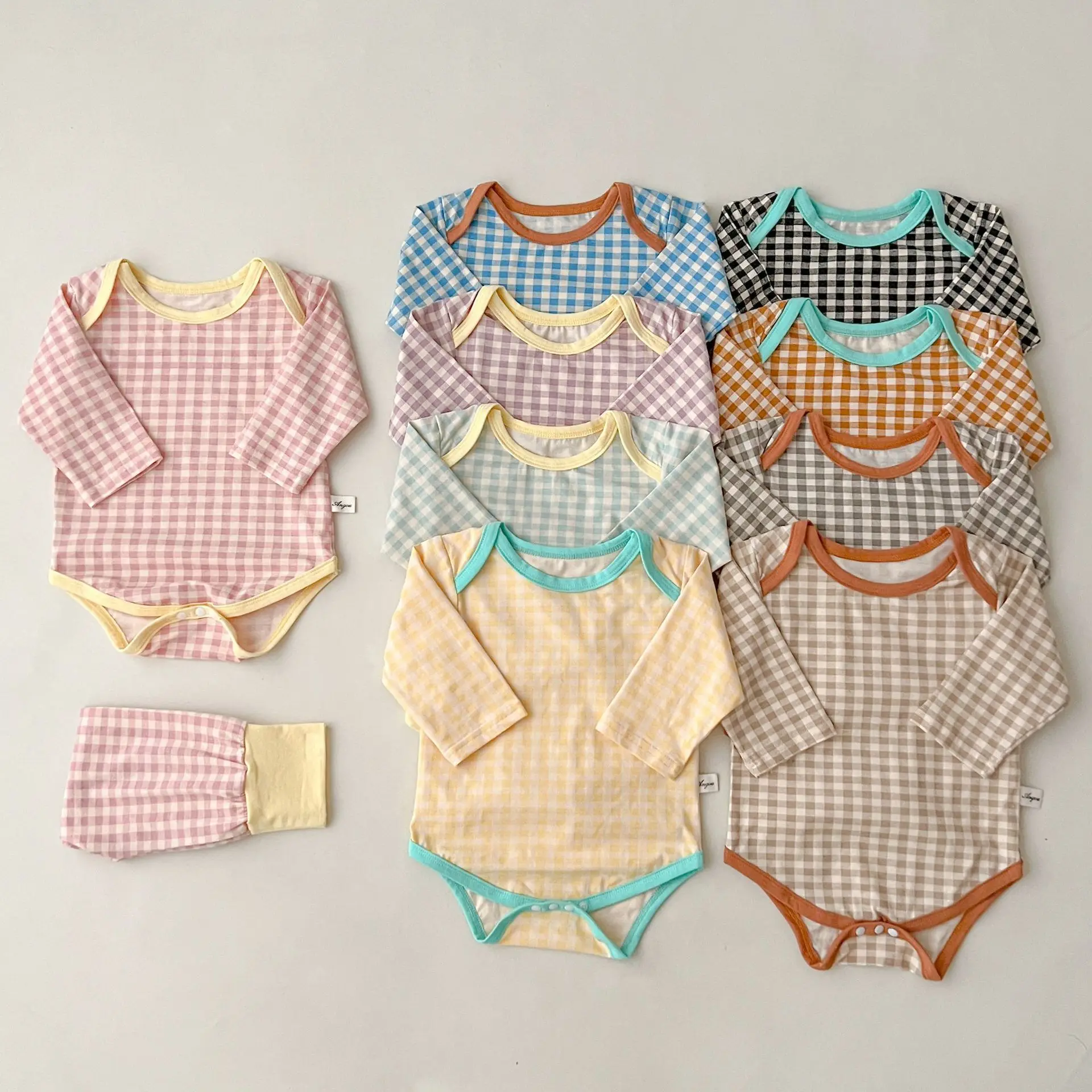 Top Trends: 2023 Autumn New Baby Long Sleeve Plaid Bodysuit Toddler Leggings 2pcs Suit Infant Girl Home Clothes Set Cotton Toddler Outfits Shoppable Styles