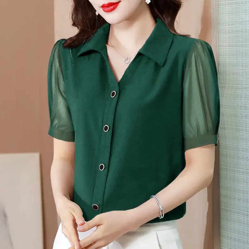 Top Trends: Women Temperament Chiffon Shirt Urban Fashion Summer Short Sleeve Gauze Loose Lapel Cardigan Elegant Women's Ice Silk Blouses Shoppable Styles