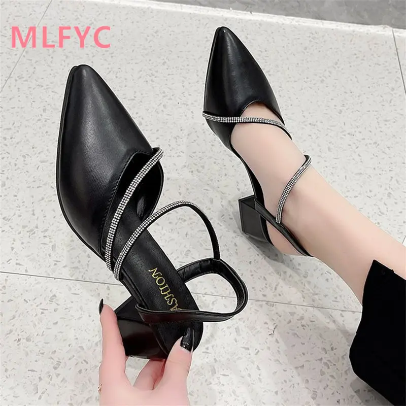 Top Trends: Fashion Sandals Women 2023 Summer New Thick Heel Pointed Rhinestone Ladies High Heel Single Shoes Fashion Comfortable Sandals Shoppable Styles