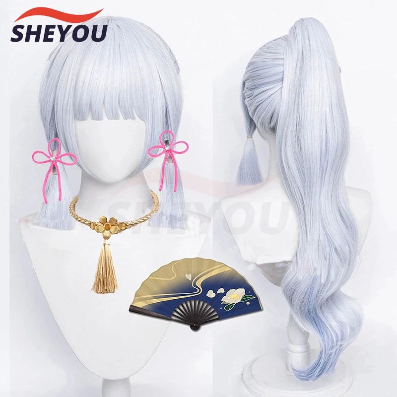 Top Trends: Game Impact Kamisato Ayaka Cosplay Wig Silver Mid Long Heat Resistant Synthetic Hair Wigs + Accessories Shoppable Styles