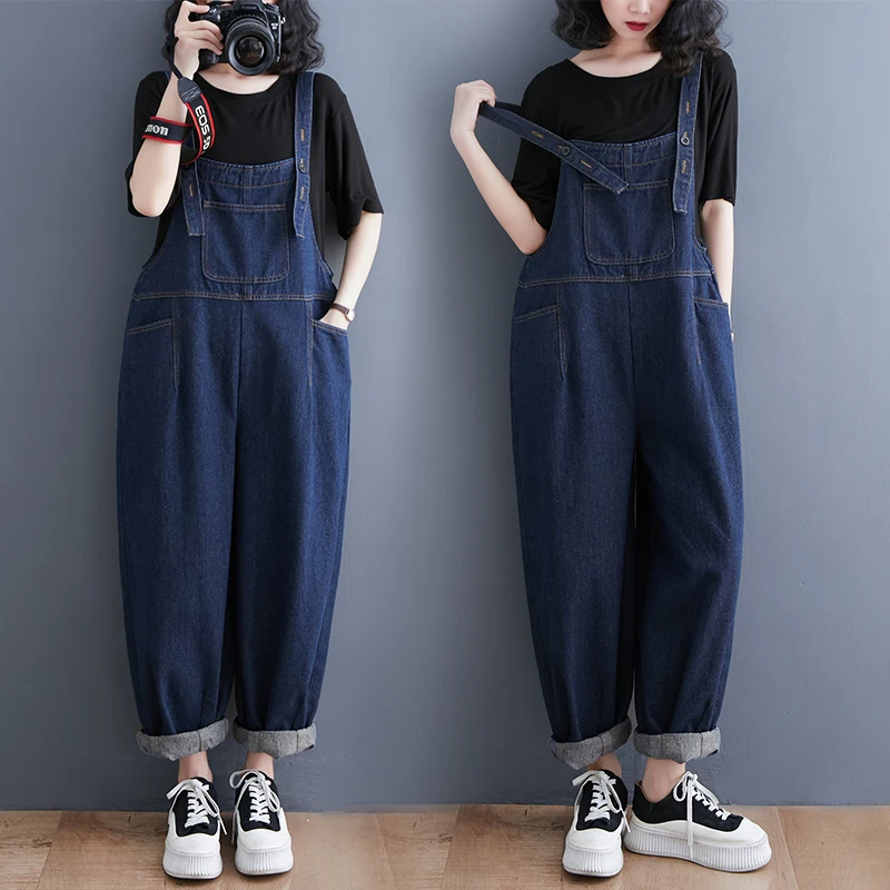 Top Trends: Loose Oversized Mom Jeans Overalls For Women Casual Streetwear Wide Leg Denim Jumpsuit Vintage Strap Dungarees Baggy Cargo Pants Shoppable Styles - Image 4