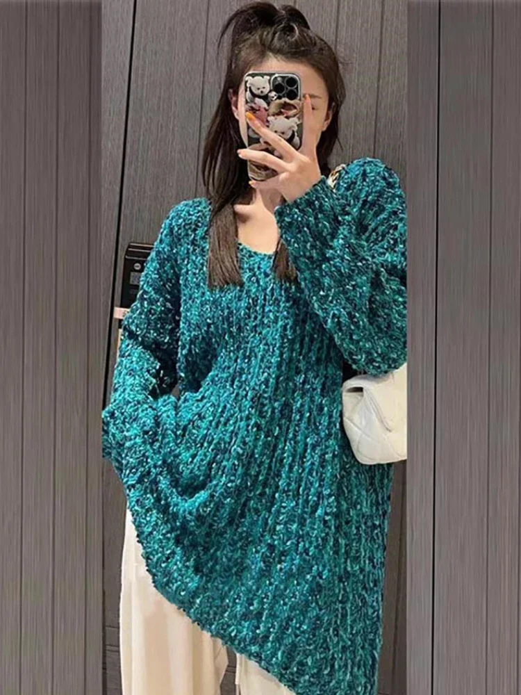 Top Trends: Fashion Women Sweaters 2023 Autumn Winter New V-Neck Solid Long Sleeve Top LOOSE Vintage Knitwear Womens Clothing Casual Jumpers Shoppable Styles