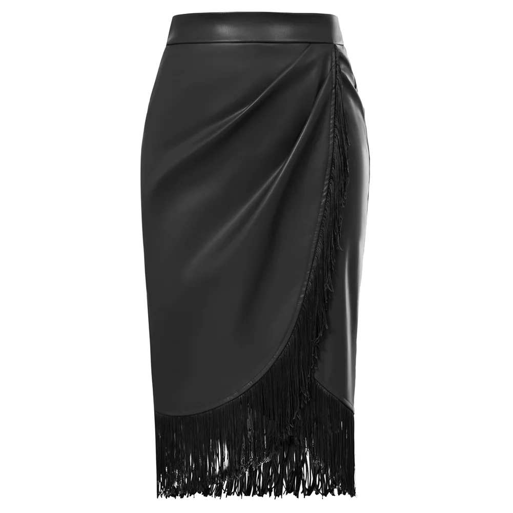 Top Trends: Belle Poque Women's Fringe Bodycon Leather Skirt With Slit Knee Length Pencil Skirt Office Lady Workwear Hight Waist Skirts A30 Shoppable Styles