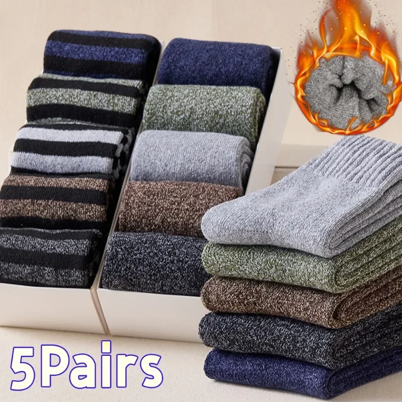 Top Trends: Men&#039;s Medium Tube Socks Winter Plush Thicken Warm Striped Socks Comfortable Elastic Solid Color Home Floor Socks Simple Gifts Shoppable Styles