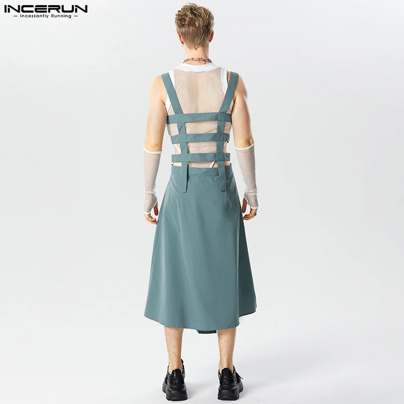 Top Trends: INCERUN 2023 American Style Mens Pleated Design Skirts Pants Casual Street Irregular Hem Solid Straps Half Skirt Jumpsuits S-5XL Shoppable Styles - Image 4