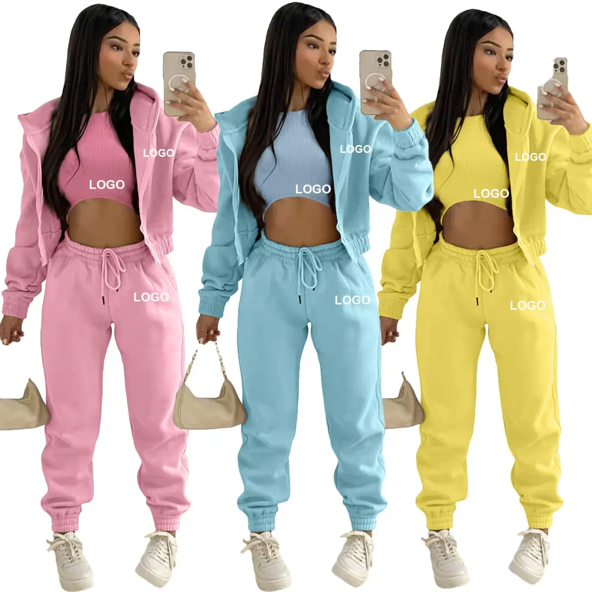 Top Trends: Custom LOGO Made Autumn Women's Thick 2-piece Sportswear Jogger Suit 3-piece Sportswear And Hoodie Suit Shoppable Styles