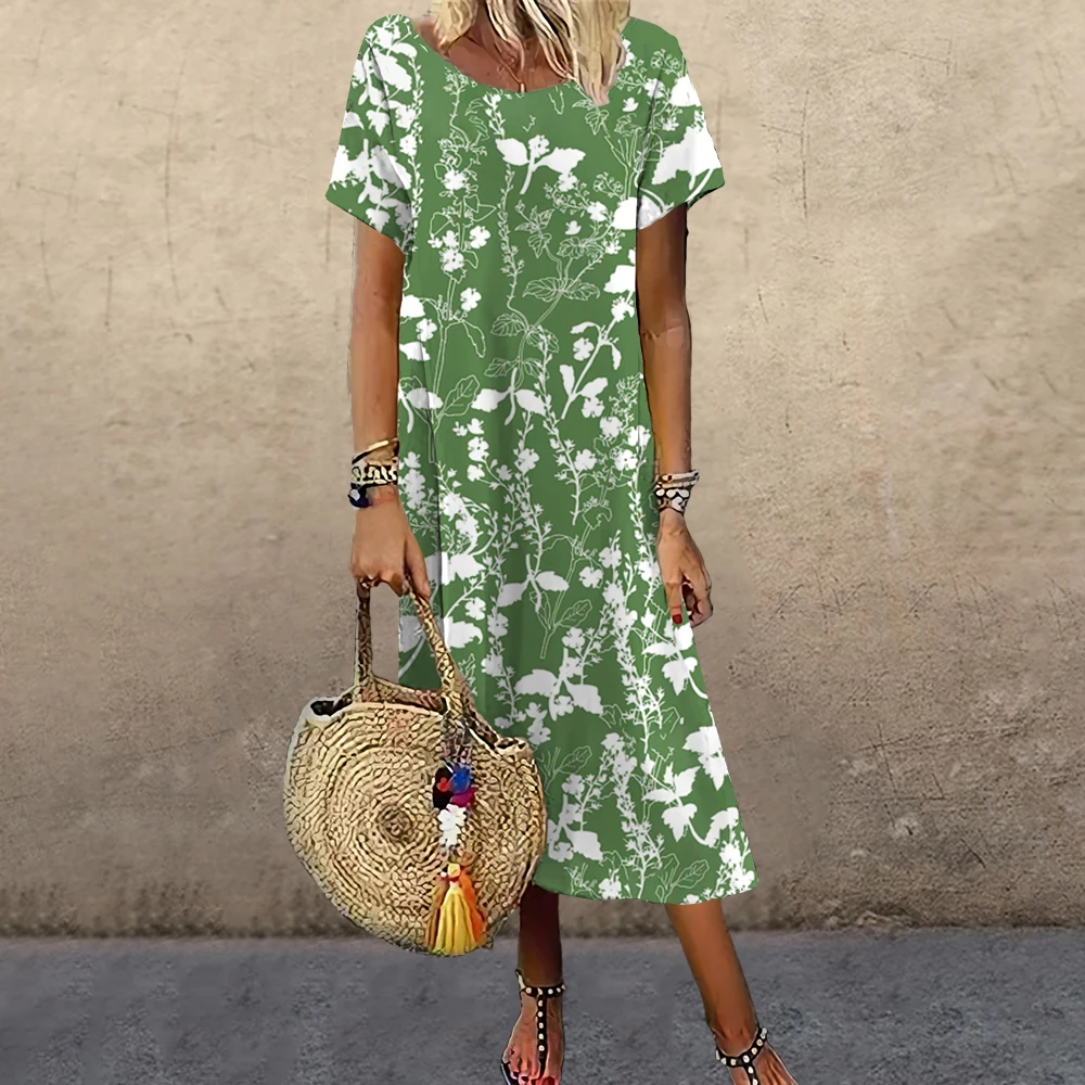 Top Trends: Vintage Dresses For Women Floral Printing Midi Dress 2023 Summer Short Sleeve Oversize Beach Elegant Large Swing Female Clothing Shoppable Styles