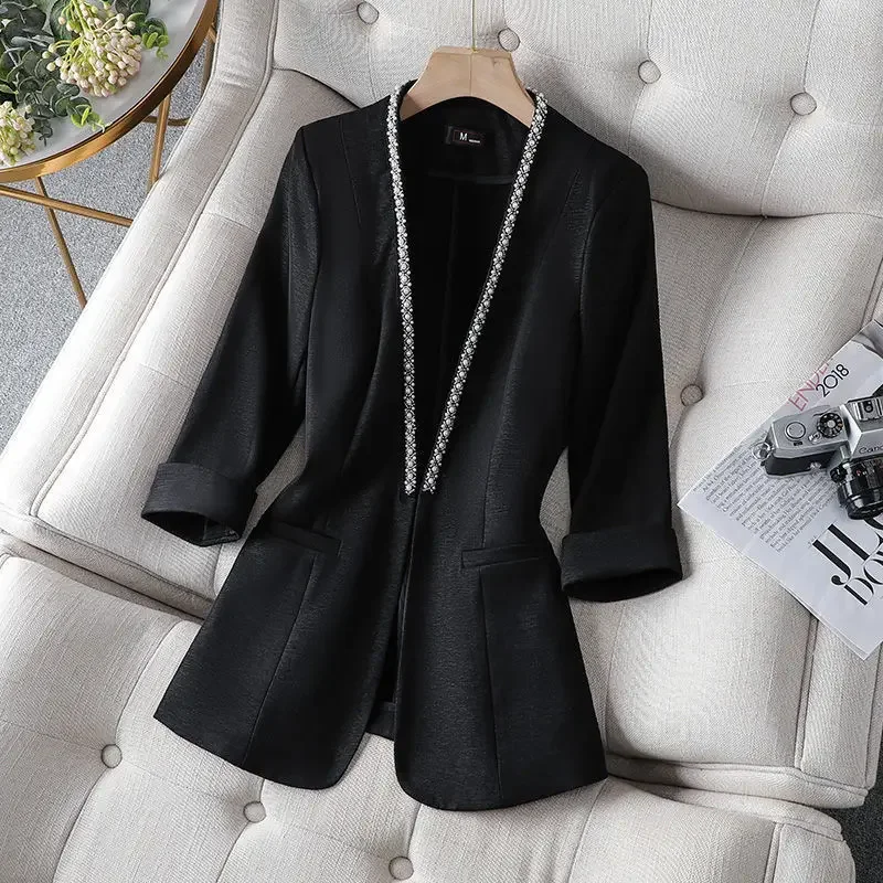 Top Trends: Sense Of Luxury Small Suit Women's Coat Women's Office Clothing Spring Autumn Clothes Fashion Pearl Grace No Buckle Suit Jacket Shoppable Styles